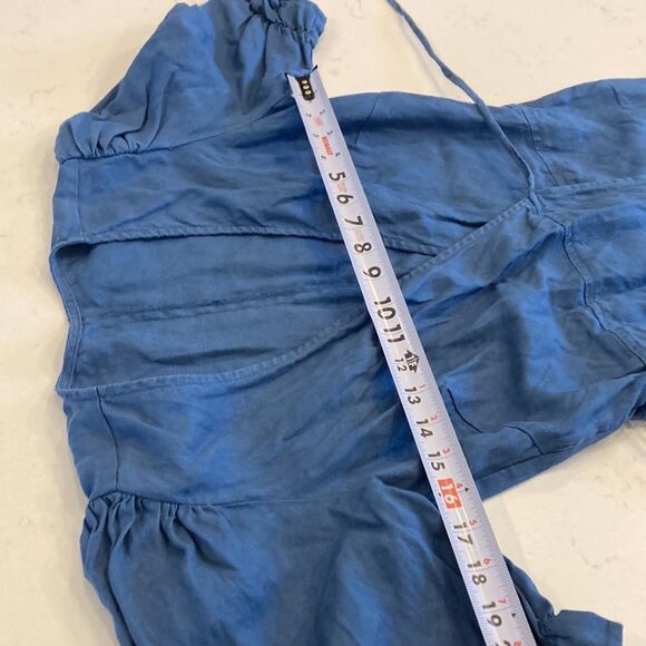 Reformation 100% Linen Carmelo Wrap Mini Dress in Blue Azul S - Picture 6 of 8